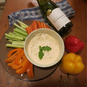 Blue cheese dressing with crudités (sliced raw vegetables)